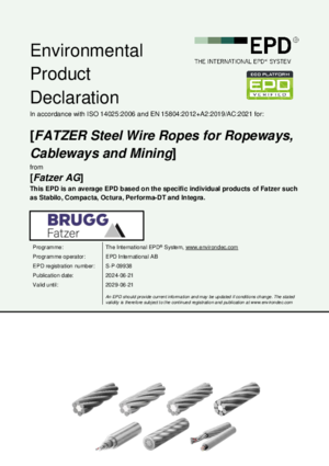EPD FATZER Steel Wire Ropes for Ropeways, Cableways and Mining
