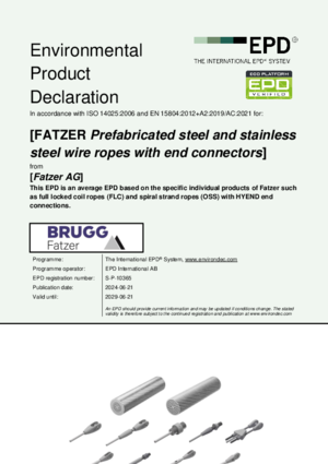 EPD FATZER Prefabricated steel and stainless steel wire ropes with end connectors